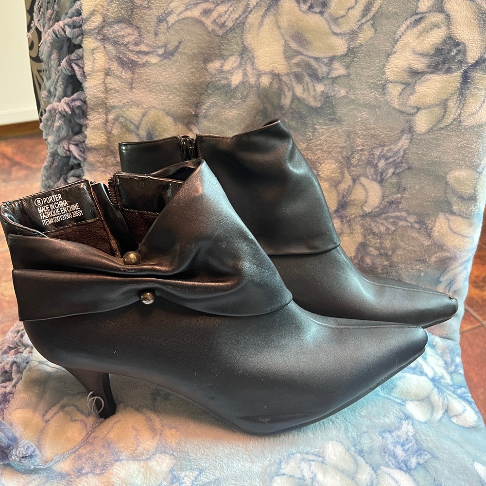 George Black Ankle Boots with Bow Detail